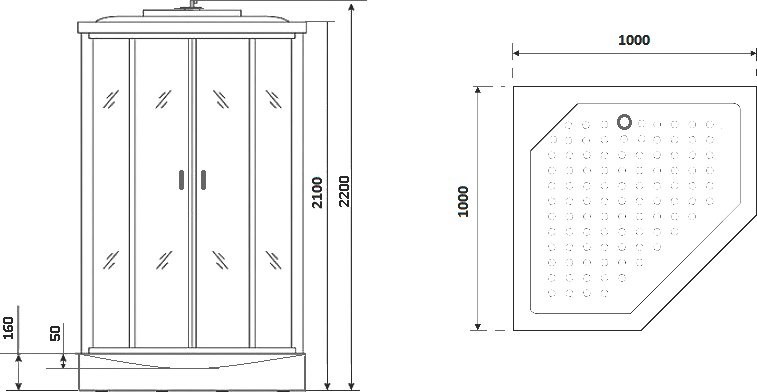 Душевая кабина Niagara Premium NG-6902-01GD BLACK 100х100х220 черная, с низким поддоном