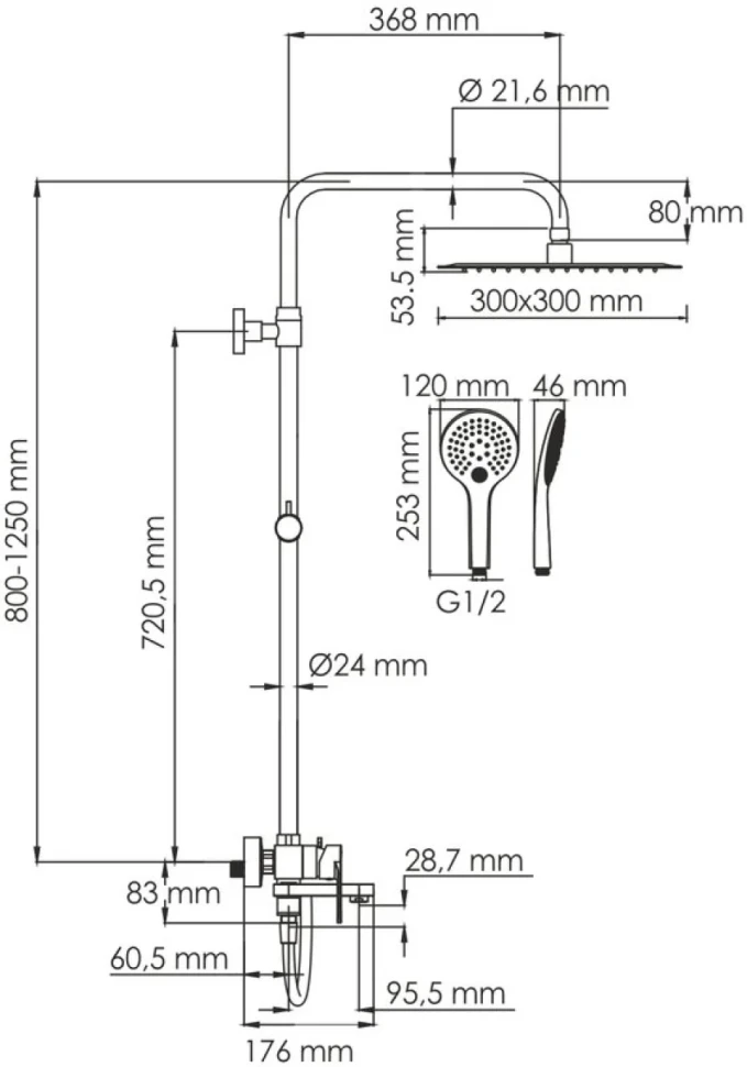 Душевая стойка Wasserkraft Mindel 8500 A185.163.155.WM белая