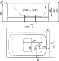 Акриловая ванна 1ACReal Стандарт Гамма 120x70 см, пристенная, белая, на ножках