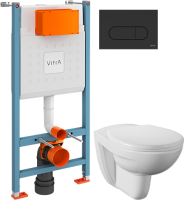 Комплект Унитаз подвесной Norm Fit + Крышка 803-003-709 с микролифтом + Инсталляция VitrA V-Fix Core 732-5800-01 с кнопкой смыва Root R 740-2211 черной матовой
