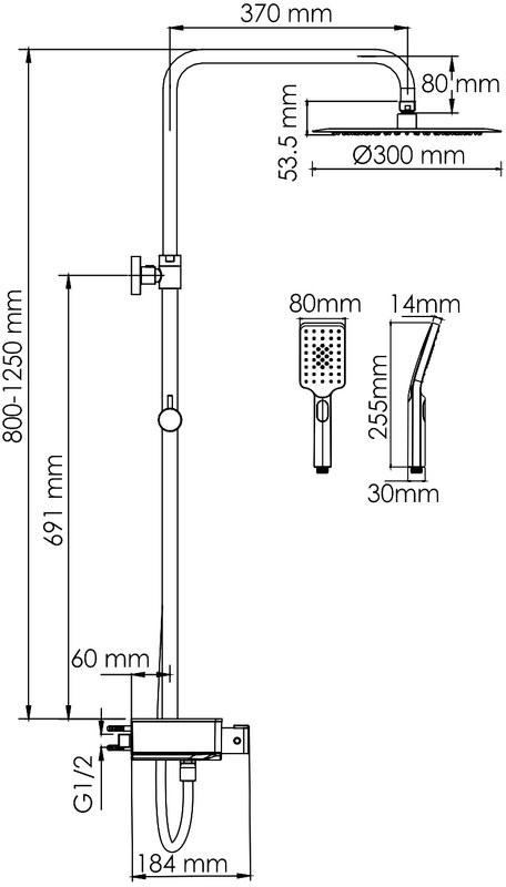 Душевая стойка Wasserkraft Abens 2000 A114.160.130.CB Thermo с термостатом, черная
