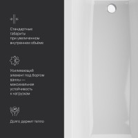 Акриловая ванна AM.PM Gem 180x70 см, пристенная, белая, с каркасом, с экраном