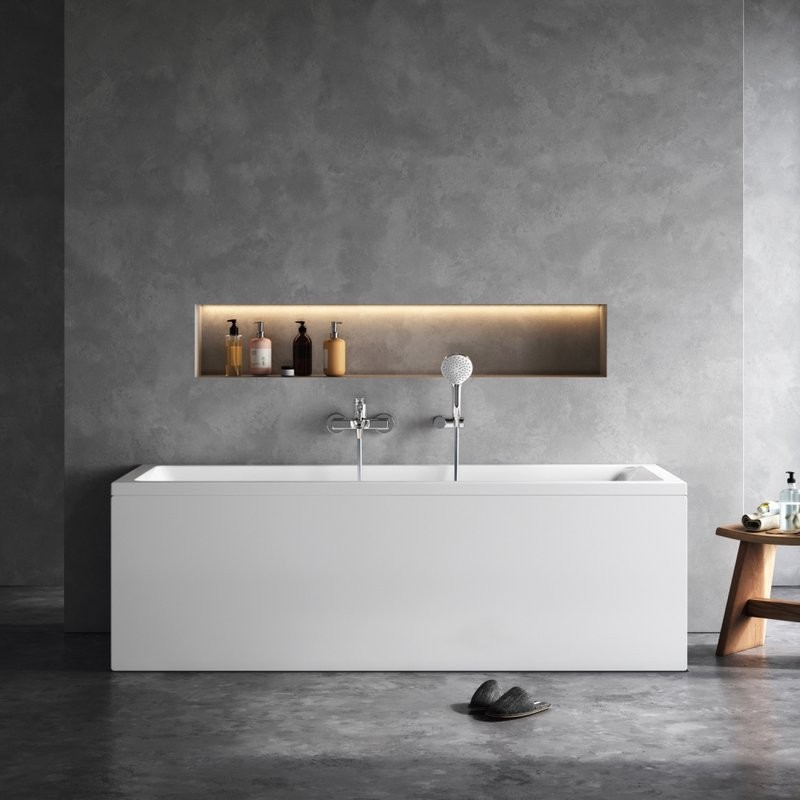 Акриловая ванна AM.PM Gem 180x70 см, пристенная, белая, с каркасом, с экраном