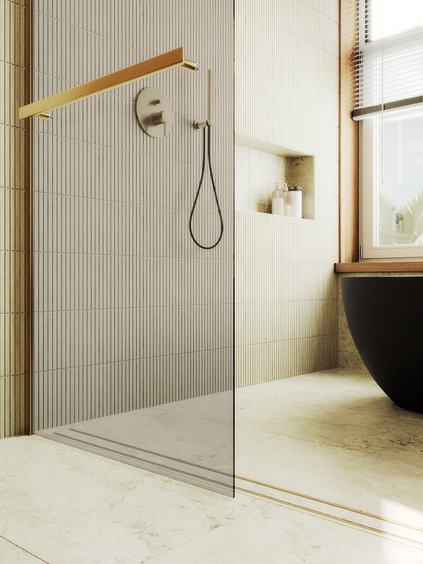 Душевая перегородка Maybahglass MGD-727-3ш 79 см, профиль золото, стекло бронза
