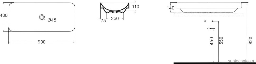 Накладная раковина Azzurra Elegance 90 белая, прямоугольная, фаянс