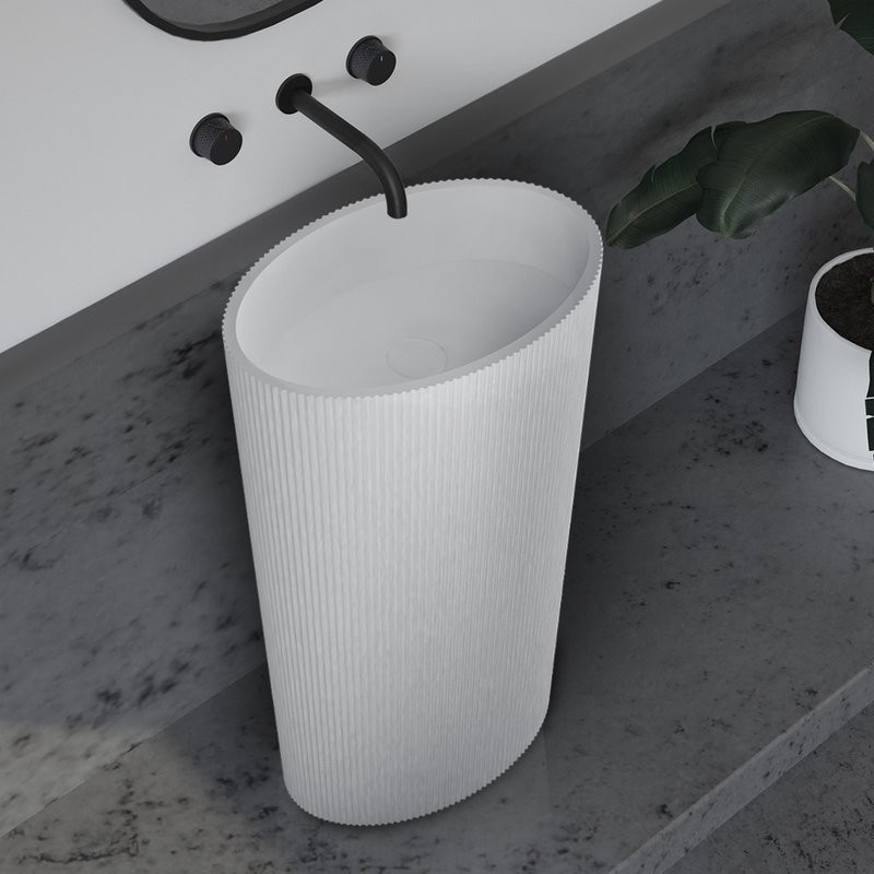 Раковина напольная Abber Stein AS2504-H 50 матовая белая, овальная, моноблок, искусственный камень