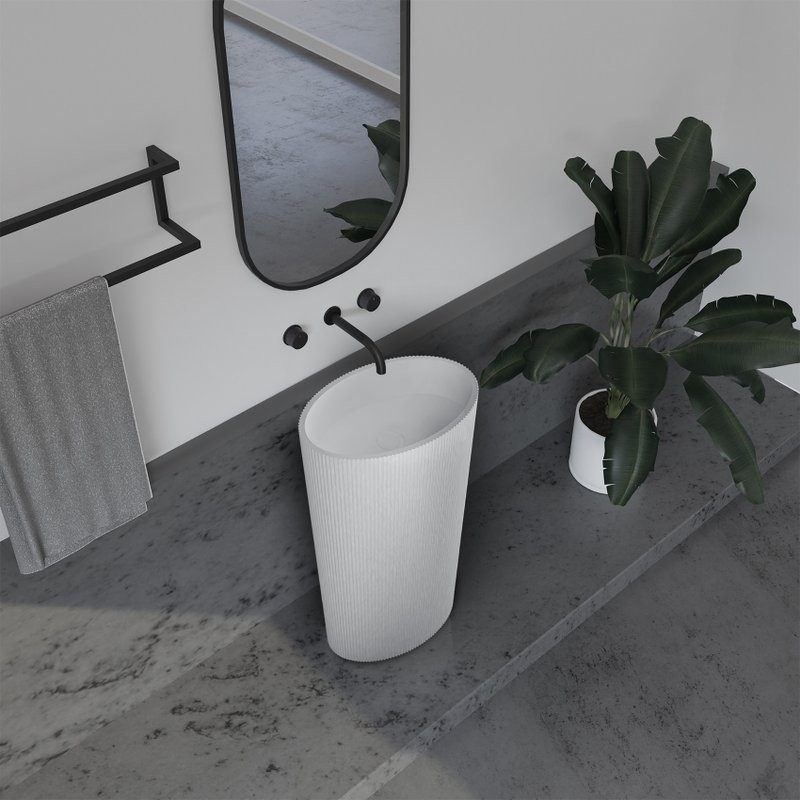 Раковина напольная Abber Stein AS2504-H 50 матовая белая, овальная, моноблок, искусственный камень