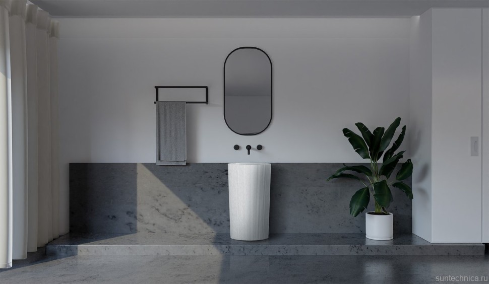 Раковина напольная Abber Stein AS2504-H 50 матовая белая, овальная, моноблок, искусственный камень