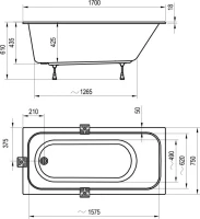 Акриловая ванна Ravak Chrome Slim 170x75 см, встраиваемая, белая, на ножках