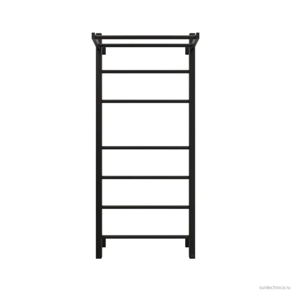 Полотенцесушитель электрический Grota Alto 530х1200 RAL9005 EL 120x55 см, подключение справа, слева, скрытое подключение справа, матовый черный, лесенка, из стали, с полкой