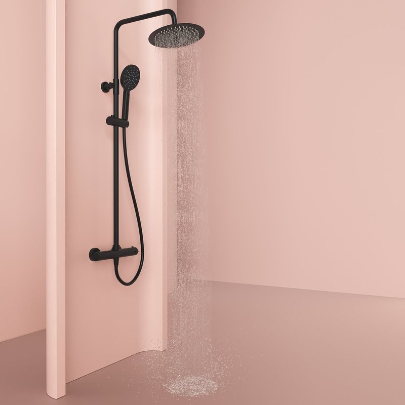 Душевая стойка Sancos Kanedo SC7200MB с термостатом, черная матовая