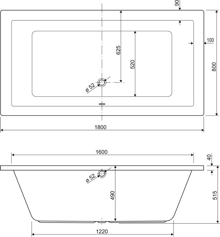Акриловая ванна Cezares Plane 180x80 см, пристенная, белая, с каркасом