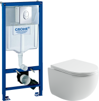 Комплект Унитаз подвесной Ceramicanova UP Rimless CN4007 белый + Инсталляция Grohe Rapid SL 38721001 3 в 1 с кнопкой смыва