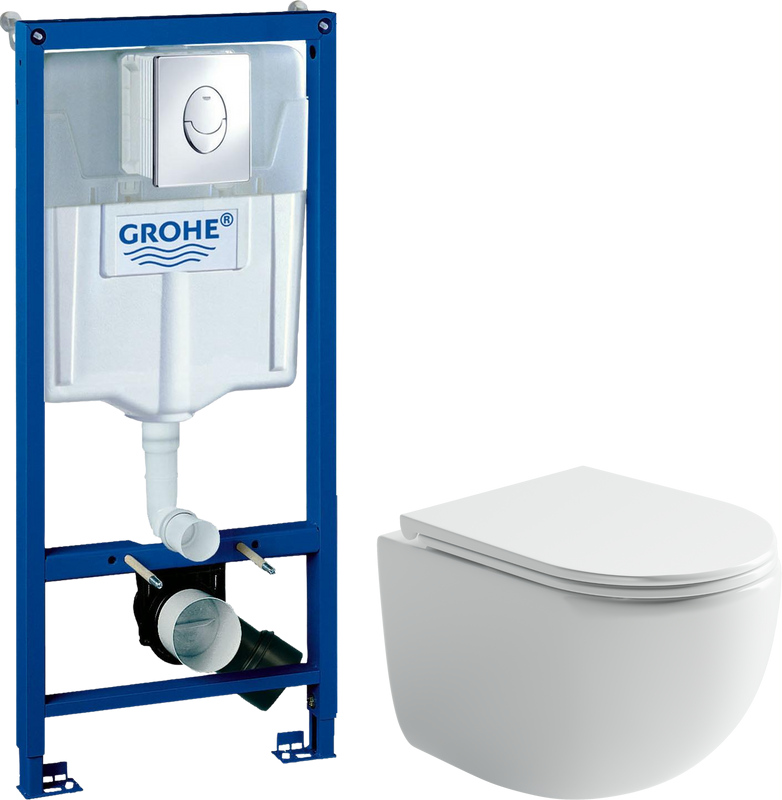 Комплект Унитаз подвесной Ceramicanova UP Rimless CN4007 белый + Инсталляция Grohe Rapid SL 38721001 3 в 1 с кнопкой смыва