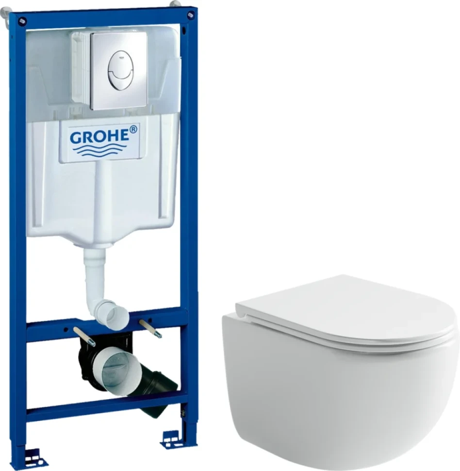 Комплект Унитаз подвесной Ceramicanova UP Rimless CN4007 белый + Инсталляция Grohe Rapid SL 38721001 3 в 1 с кнопкой смыва