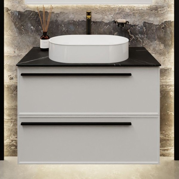 Тумба под раковину со столешницей La Fenice Elba Twin 90 подвесная, белая, столешница черный мрамор