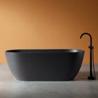 Ванна из искусственного камня Abber Frankfurt 170x75 см, отдельностоящая, черная, овальная, со сливом-переливом