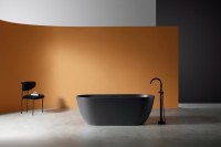 Ванна из искусственного камня Abber Frankfurt 170x75 см, отдельностоящая, черная, овальная, со сливом-переливом