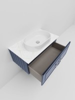 Тумба под раковину со столешницей La Fenice Cubo 90 подвесная, синяя, столешница белый мрамор