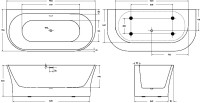 Акриловая ванна BelBagno BB711-1700-750 170x75 см, пристенная, белая, овальная, со сливом-переливом, с донным клапаном