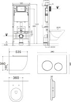 Комплект Agger ATI03144+APB100 Унитаз подвесной безободковый, с микролифтом, матовый черный + Система инсталляции + Кнопка смыва хром