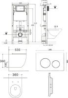 Комплект Agger ATI03144+APB100 Унитаз подвесной безободковый, с микролифтом, матовый черный + Система инсталляции + Кнопка смыва хром