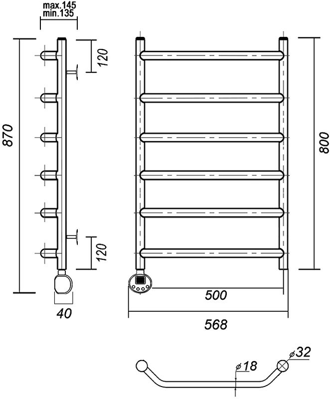 Полотенцесушитель электрический Domoterm Лаура П6 50x80, золото, L
