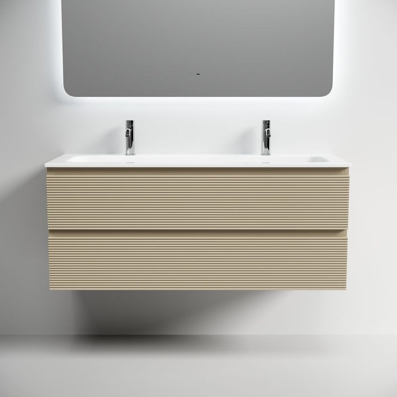 Тумба под раковину подвесная Sancos Folk 1190х445х500 мм, c двумя ящиками оснащенными доводчиками, Капучино