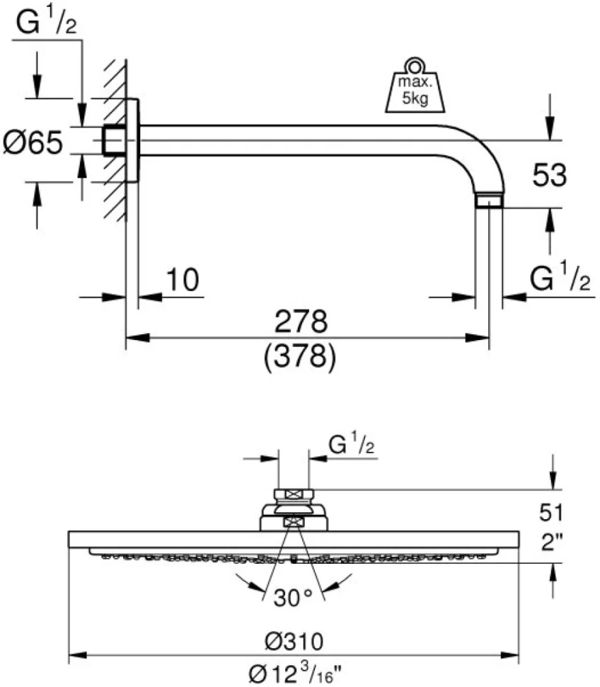 Верхний душ Grohe Rainshower Rainshower 26066GN0