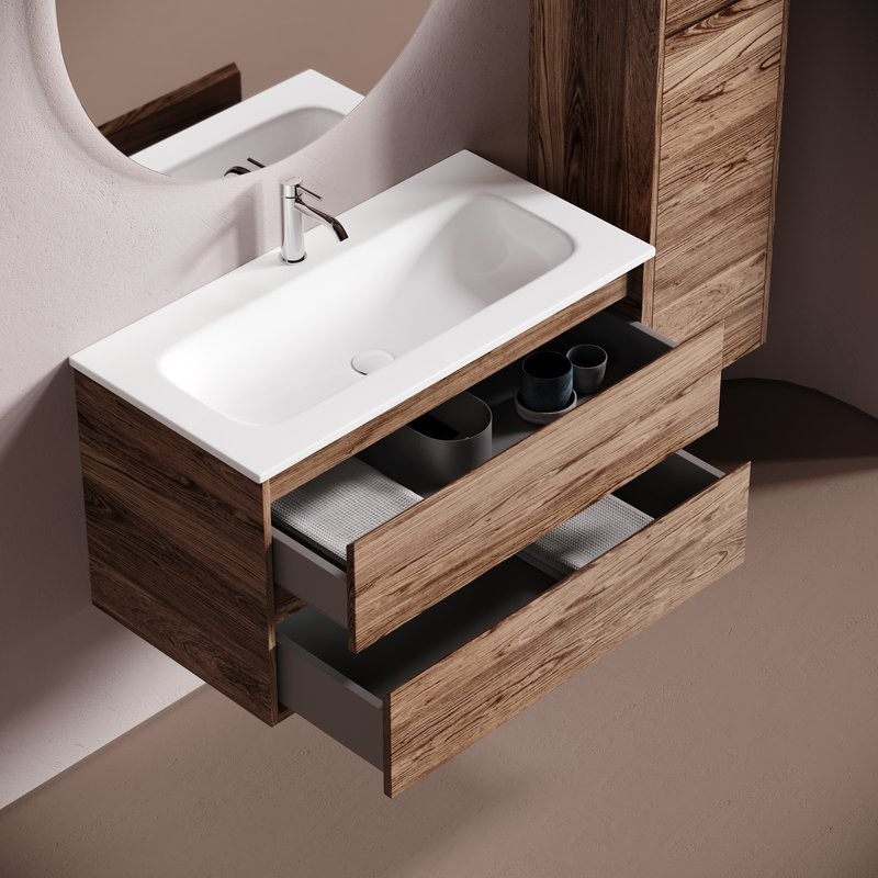 Тумба с раковиной Sancos Libra 90 подвесная, дуб чарльстон, раковина СN7019