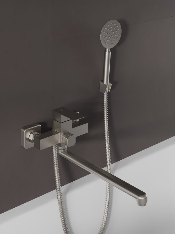 Смеситель с длинным изливом для ванны Agger Zest A0722233 никель матовый