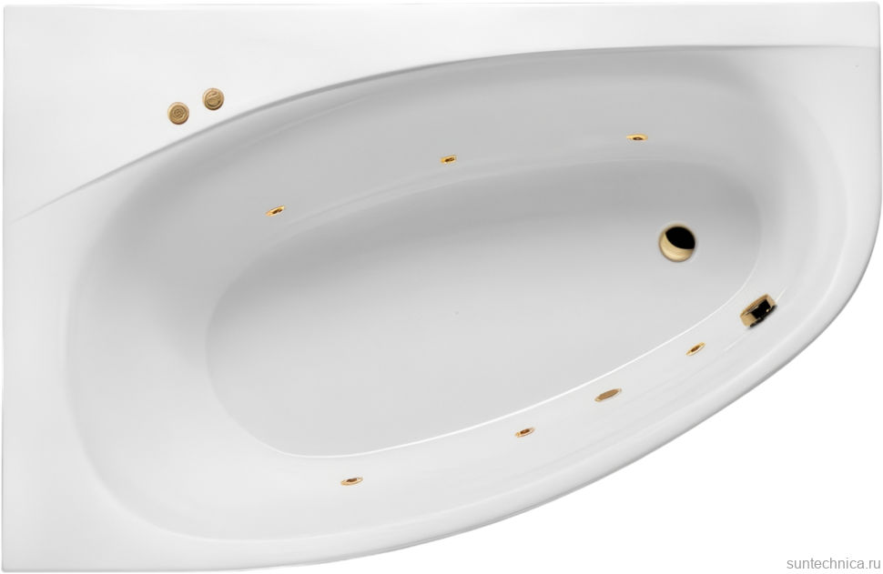 Акриловая ванна Excellent Kameleon Soft L 170x110 см, угловая, левая, встраиваемая, с гидромассажем, белая, асимметричная, с каркасом, со сливом-переливом, фурнитура золото