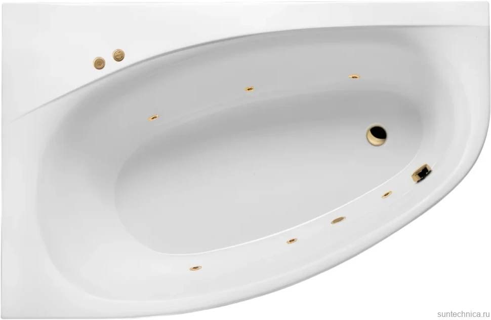 Акриловая ванна Excellent Kameleon Soft L 170x110 см, угловая, левая, встраиваемая, с гидромассажем, белая, асимметричная, с каркасом, со сливом-переливом, фурнитура золото