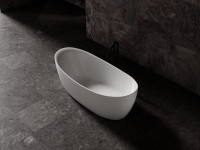 Ванна из искусственного камня Vincea VBT-6S03MW 170x80 см, отдельностоящая, матовая белая, овальная, со сливом-переливом, с донным клапаном