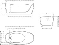 Ванна из искусственного камня Vincea VBT-6S03MW 170x80 см, отдельностоящая, матовая белая, овальная, со сливом-переливом, с донным клапаном