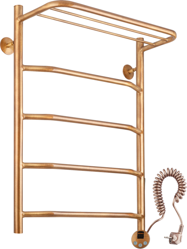 Полотенцесушитель электрический Secado Агата 3 85x55 см, подключение справа, бронза, лесенка, латунь, с полкой