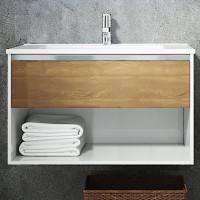 Тумба с раковиной Sanvit Контур 80 белый глянец/манзония кофейная