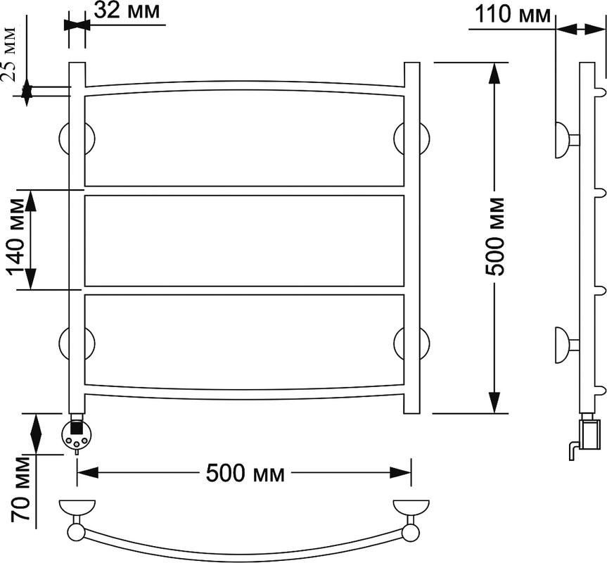 Полотенцесушитель электрический Secado Милан 1 плюс 55x55 см, подключение слева, бронза, лесенка, латунь