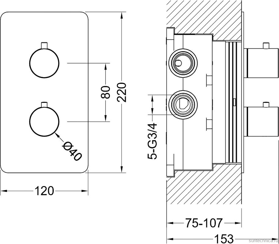 Термостатический смеситель встраиваемый AQUATEK Европа AQ1393MB для ванны с душем, С ВНУТРЕННЕЙ ЧАСТЬЮ, 3 режима, матовый черный