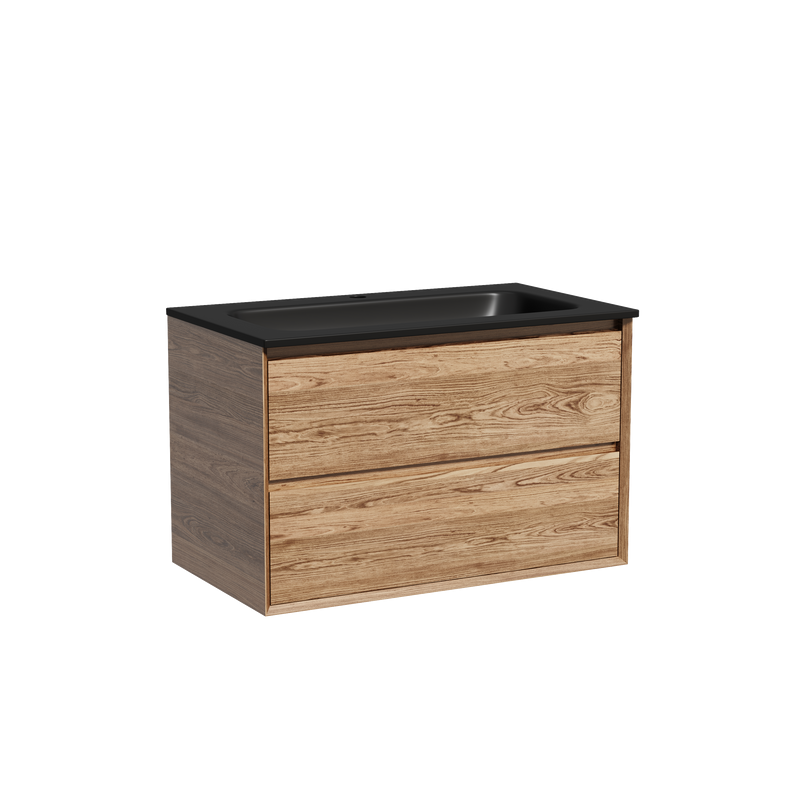 Тумба с раковиной Sancos Marmi 2.0 80 черная раковина, дуб чарльстон