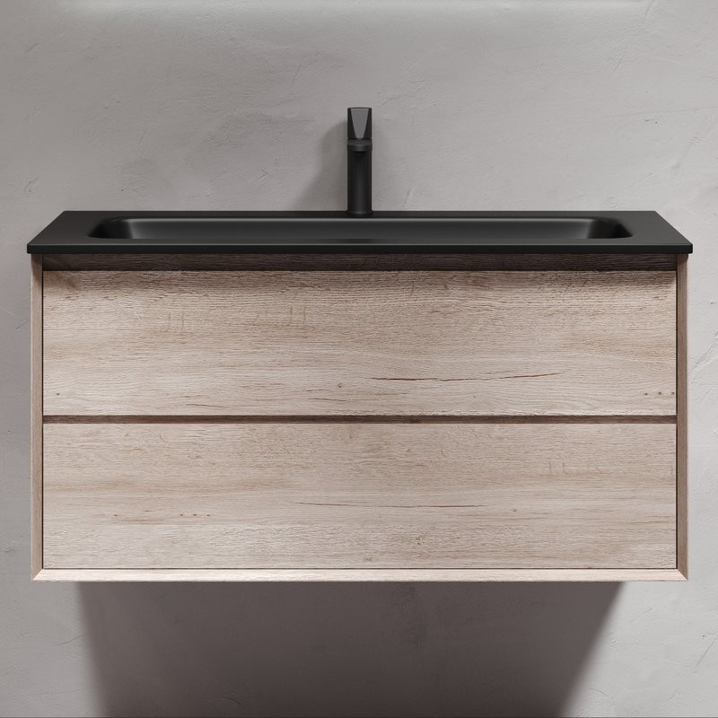 Мебель для ванной комнаты Sancos Marmi 2.0 100 черная раковина, дуб галифакс натуральный