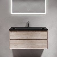 Мебель для ванной комнаты Sancos Marmi 2.0 100 черная раковина, дуб галифакс натуральный