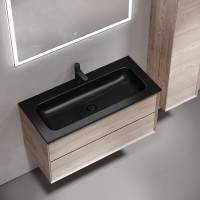 Мебель для ванной комнаты Sancos Marmi 2.0 100 черная раковина, дуб галифакс натуральный