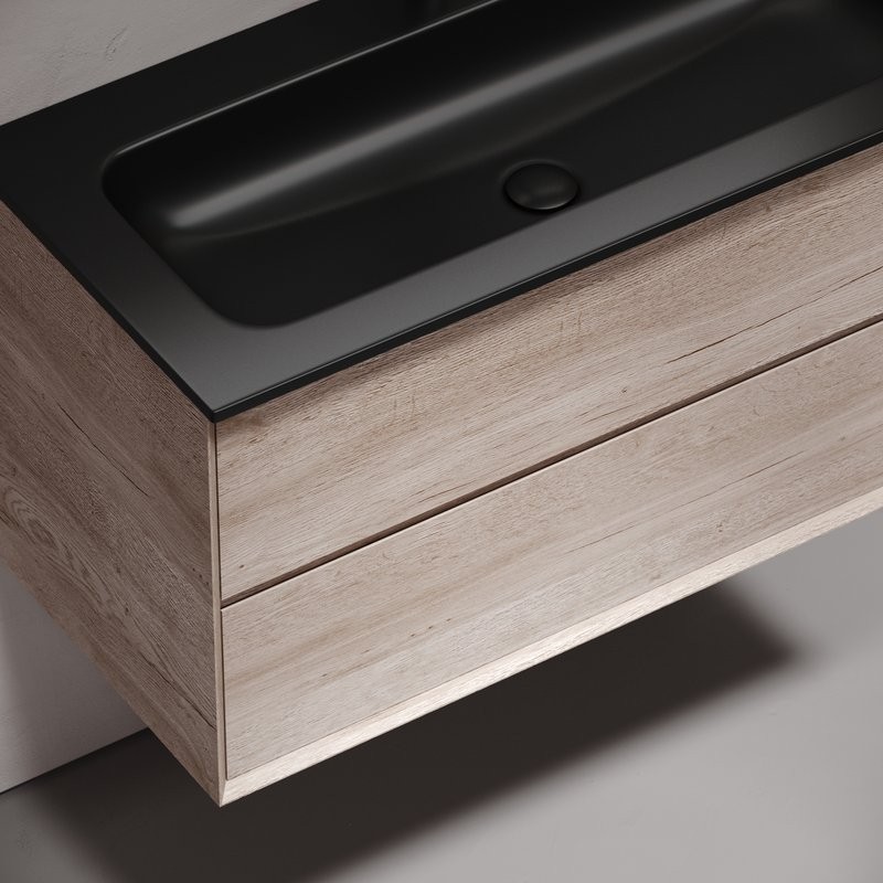 Мебель для ванной комнаты Sancos Marmi 2.0 100 черная раковина, дуб галифакс натуральный