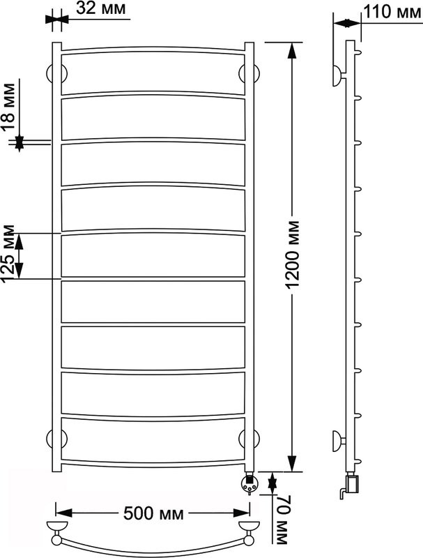 Полотенцесушитель электрический Secado Милан 1 125x55 см, подключение справа, бронза, лесенка, латунь