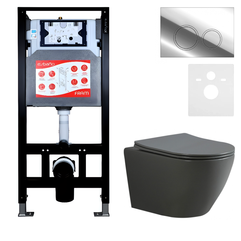 Комплект Унитаз подвесной Esbano Amapola ESUPAMAPGM матовый серый + Инсталляция Fram + Кнопка ESINKRG11SC