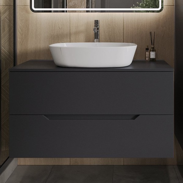 Тумба с раковиной Orange Line 100 подвесная, 2 ящика, матовый графит с раковиной B08-500W