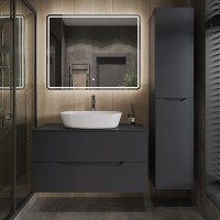 Тумба с раковиной Orange Line 100 подвесная, 2 ящика, матовый графит с раковиной B08-500W