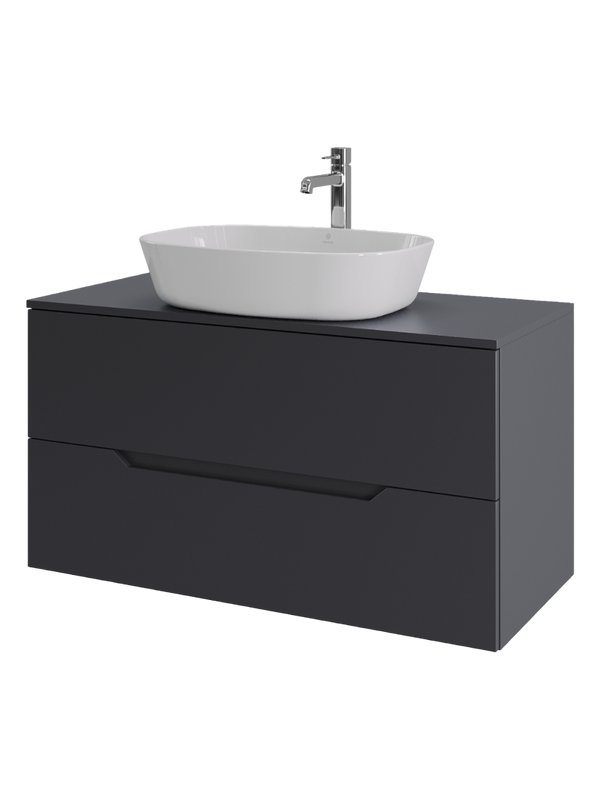 Тумба с раковиной Orange Line 100 подвесная, 2 ящика, матовый графит с раковиной B08-500W