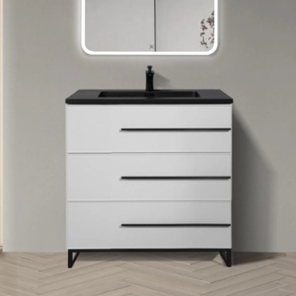 Тумба с раковиной Parly Bella 75 напольная, 3 ящика, белая